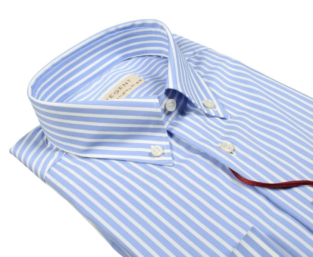 Regent by Pancaldi Camicia pancaldi celeste a righe regular fit cotone stretch