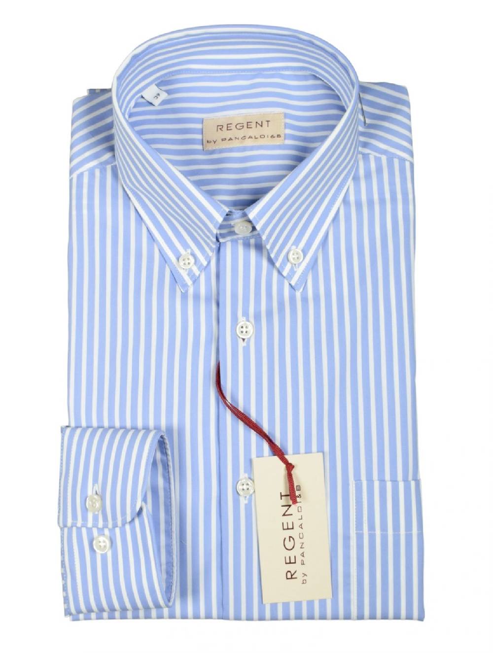 Regent by Pancaldi Camicia pancaldi celeste a righe regular fit cotone stretch Offerta temporanea