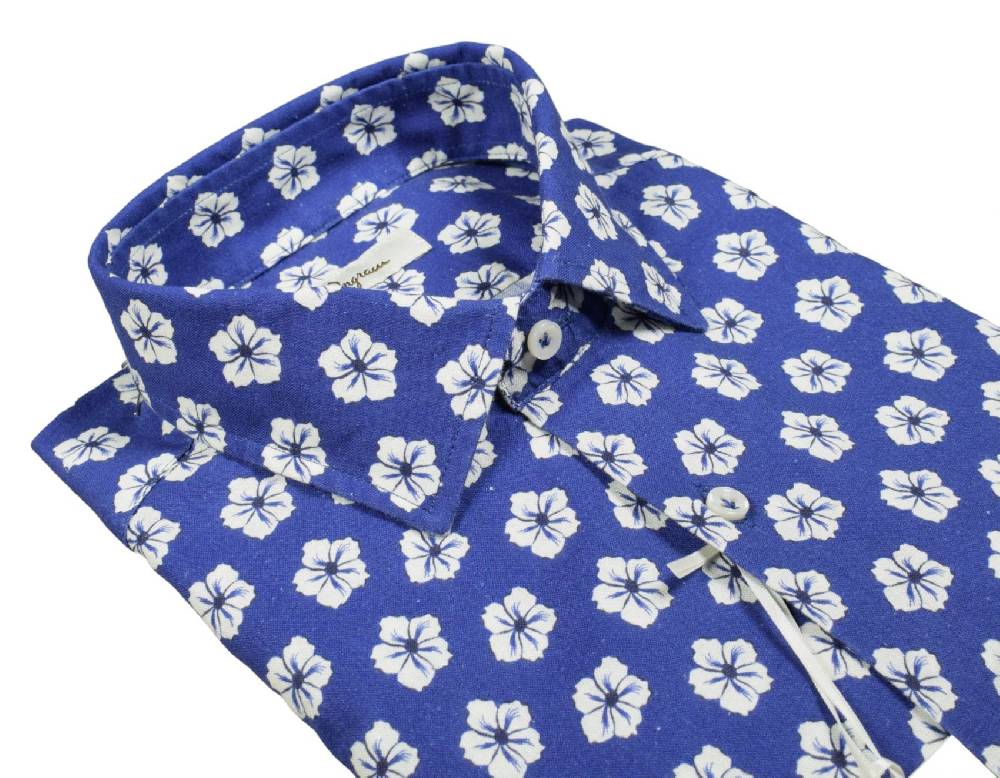 Ingram Camicia ingram azzurra fantasia floreale cotone e lino slim fit