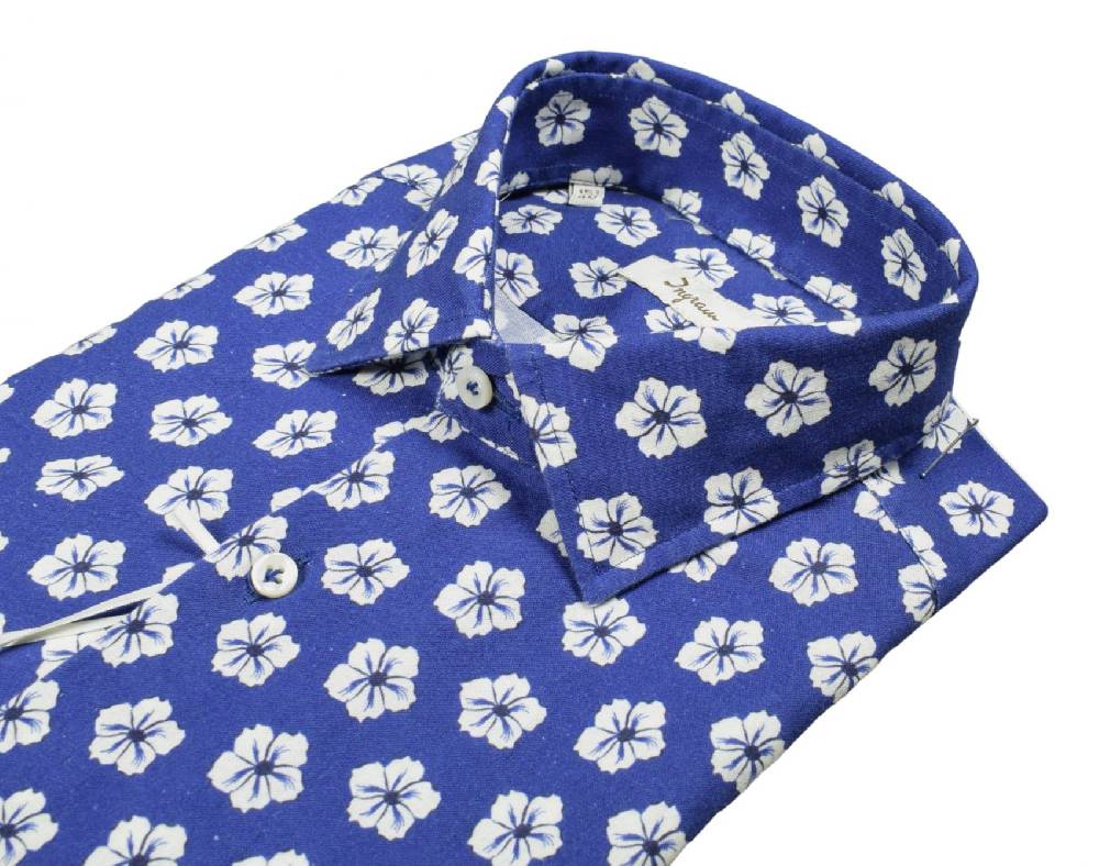 Ingram Camicia ingram azzurra fantasia floreale cotone e lino slim fit Offerte esclusive