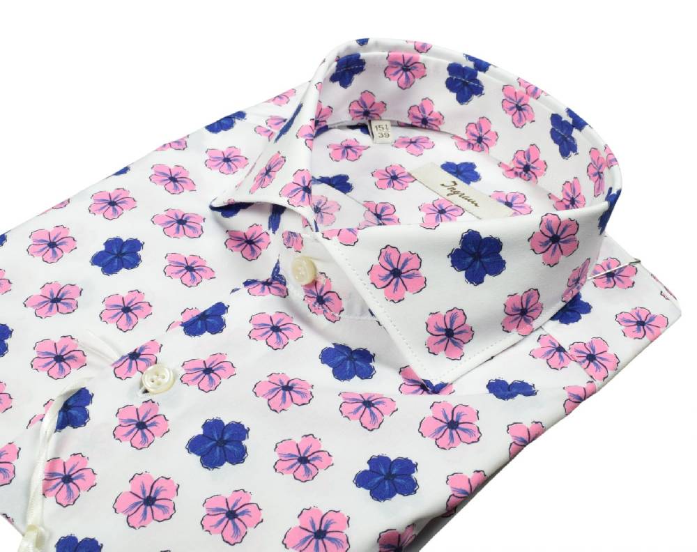 Ingram Camicia ingram fantasia floreale blu e rosa in puro cotone slim fit Lightning offer