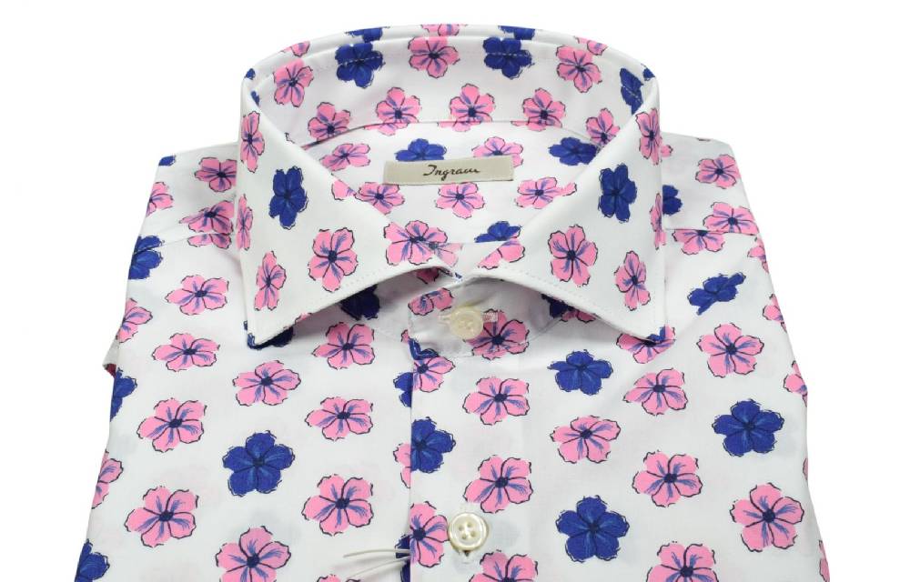Ingram Camicia ingram fantasia floreale blu e rosa in puro cotone slim fit Lightning offer