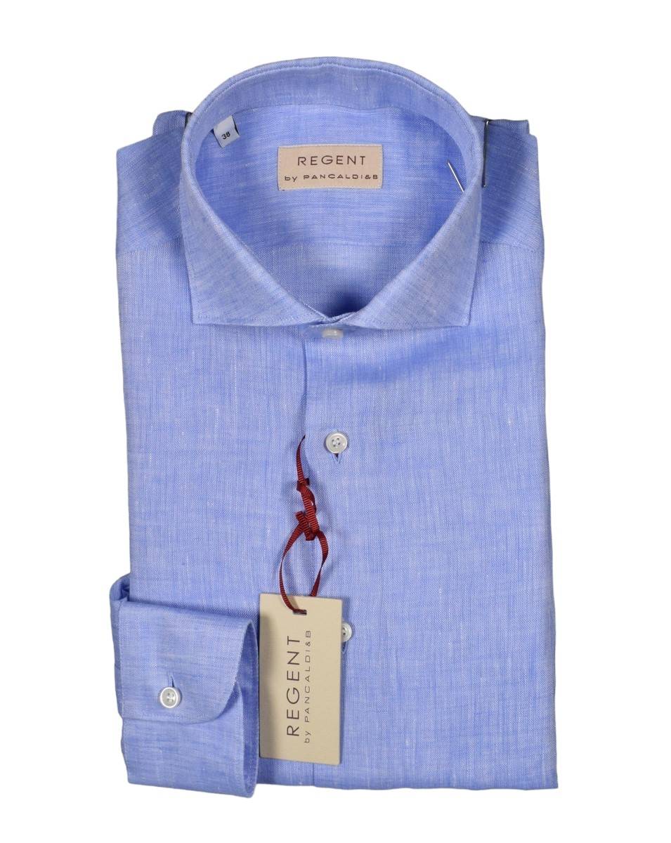 Regent by Pancaldi Camicia celeste pancaldi slim fit in puro lino collo alla francese Bestseller