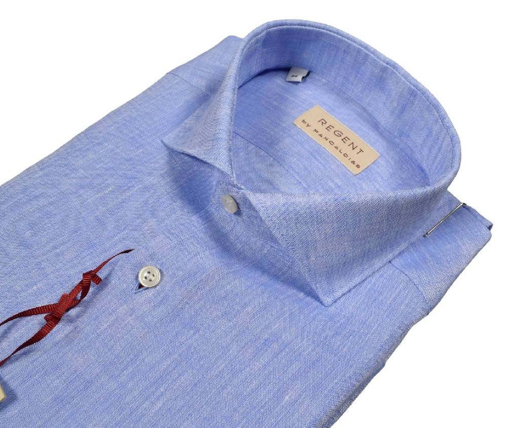 Regent by Pancaldi Camicia celeste pancaldi slim fit in puro lino collo alla francese Bestseller