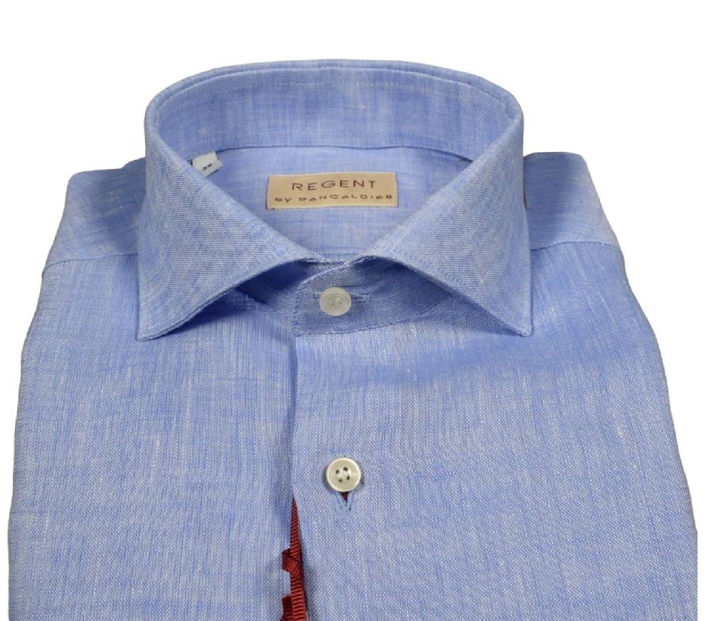 Regent by Pancaldi Camicia celeste pancaldi slim fit in puro lino collo alla francese Bestseller