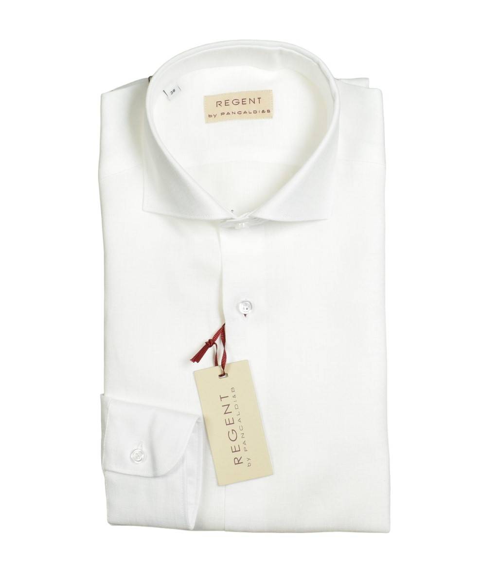 Regent by Pancaldi Camicia bianca pancaldi slim fit in puro lino collo alla francese Offerte stagionali