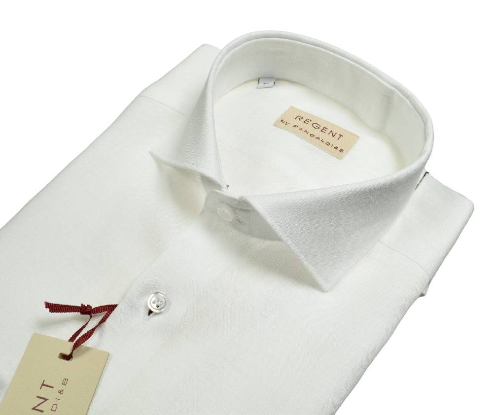 Regent by Pancaldi Camicia bianca pancaldi slim fit in puro lino collo alla francese Offerte stagionali