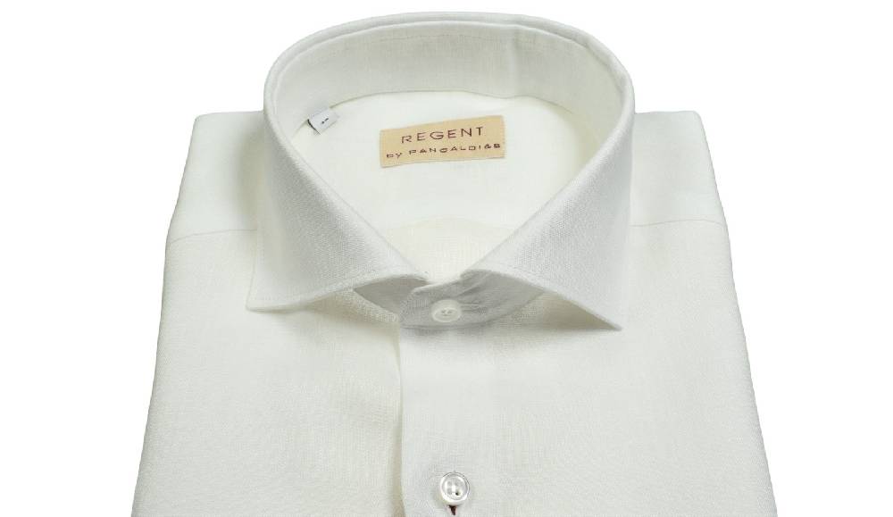 Regent by Pancaldi Camicia bianca pancaldi slim fit in puro lino collo alla francese Offerte stagionali