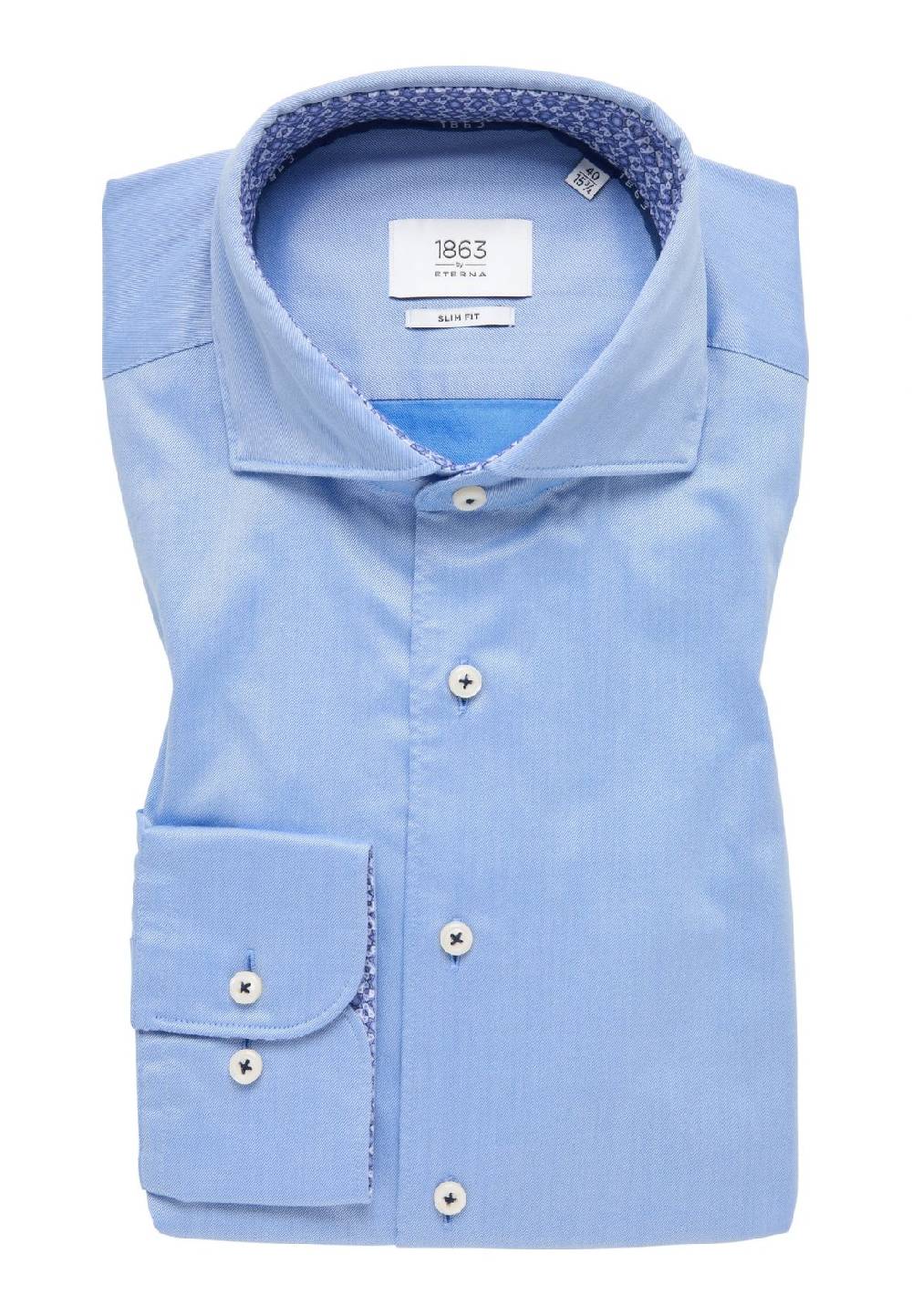 Eterna Camicia celeste eterna slim fit cotone twill interno in contrasto