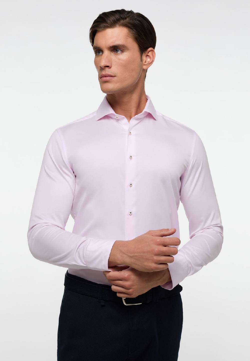 Eterna Camicia eterna slim fit rosa chiaro in cotone twill ritorto Ritorno libero