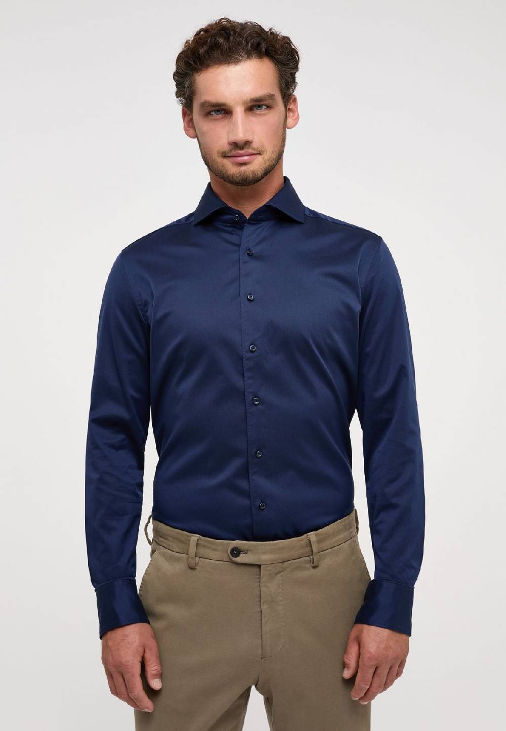 Eterna Camicia eterna slim fit blu scuro in cotone twill ritorto Rilascio limitato