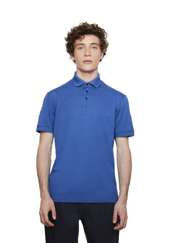 Montechiaro Polo manica corte montechiaro in filo di scozia con taschino