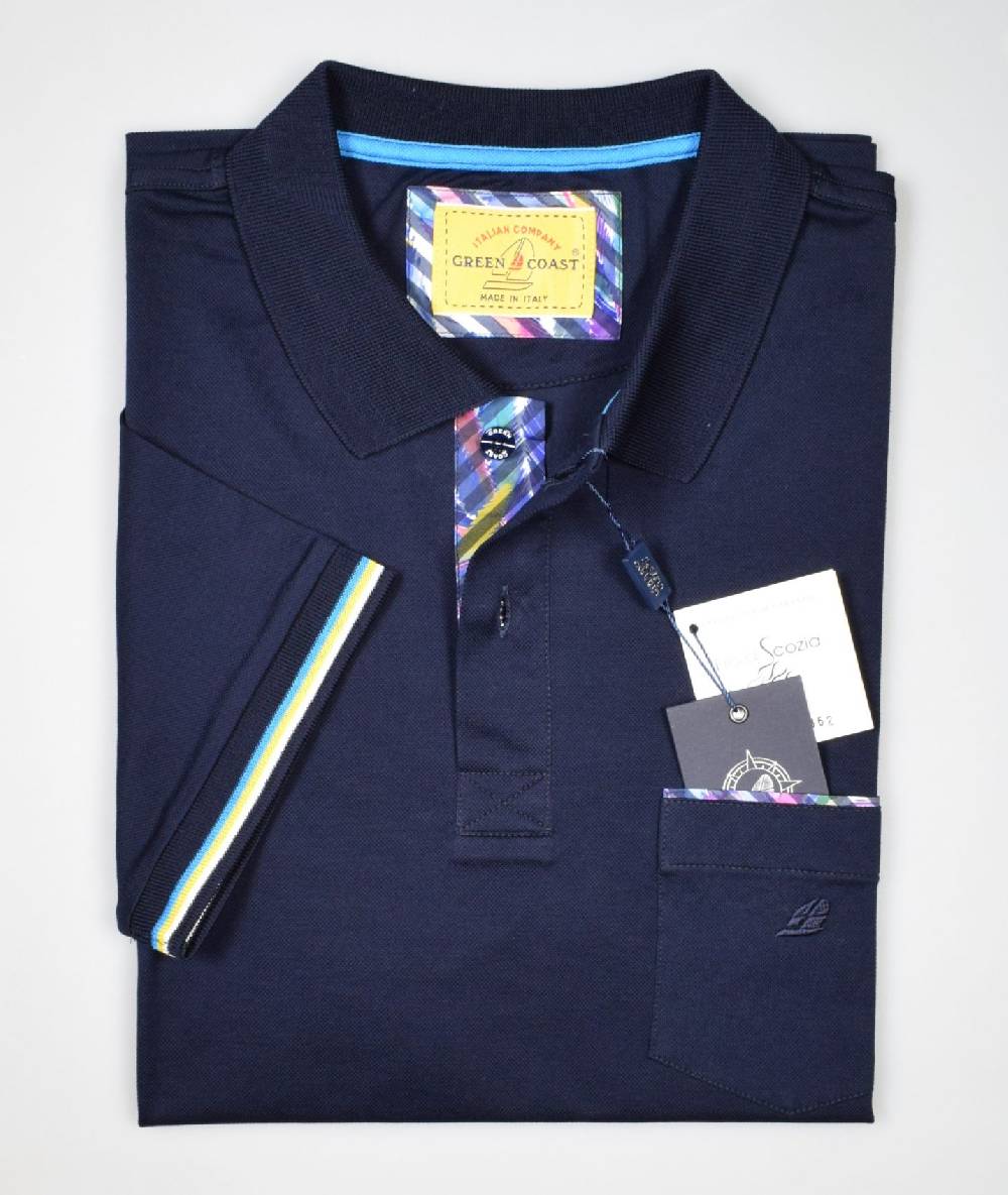 Green Coast Polo green coast blu scuro con taschino in filo di scozia Solo un giorno rimasto