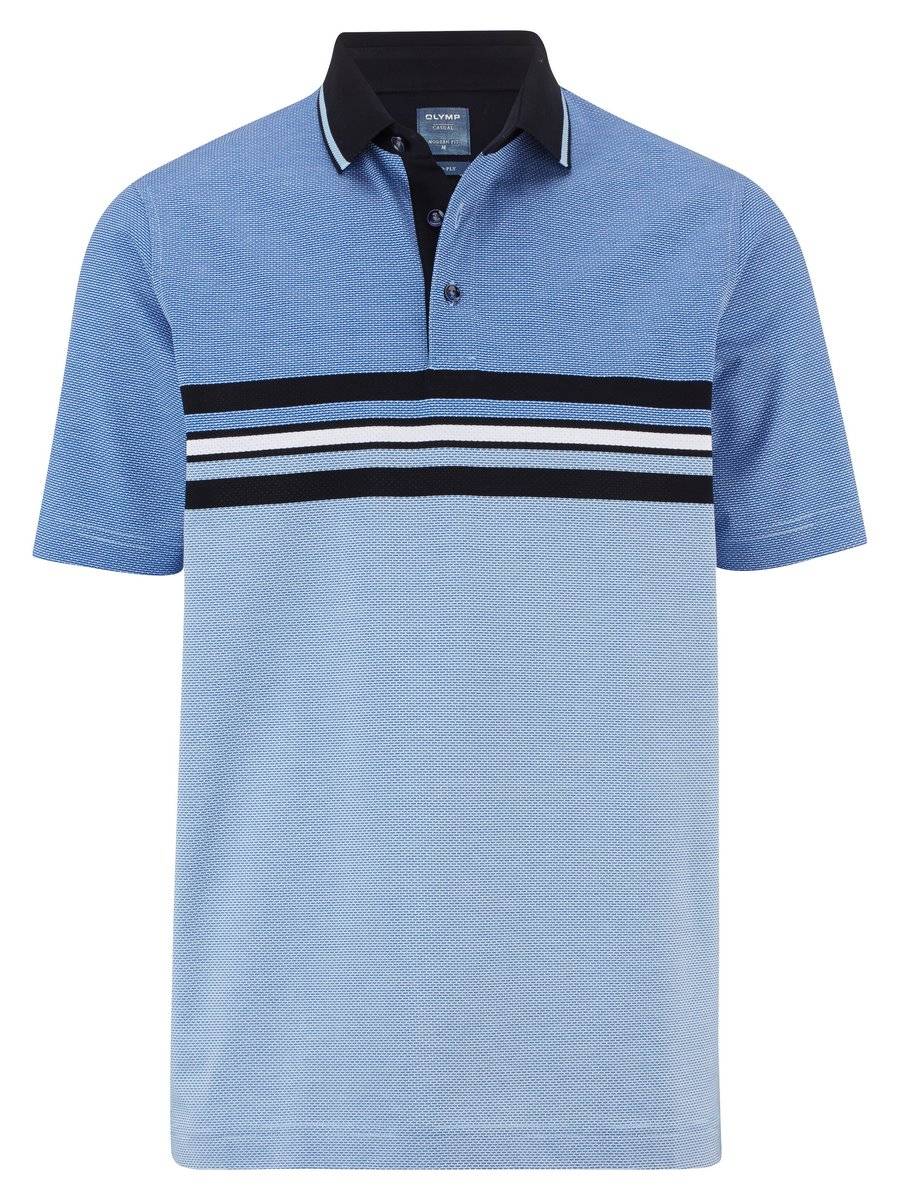 Olymp Polo olymp azzurra a righe in cotone mercerizzato