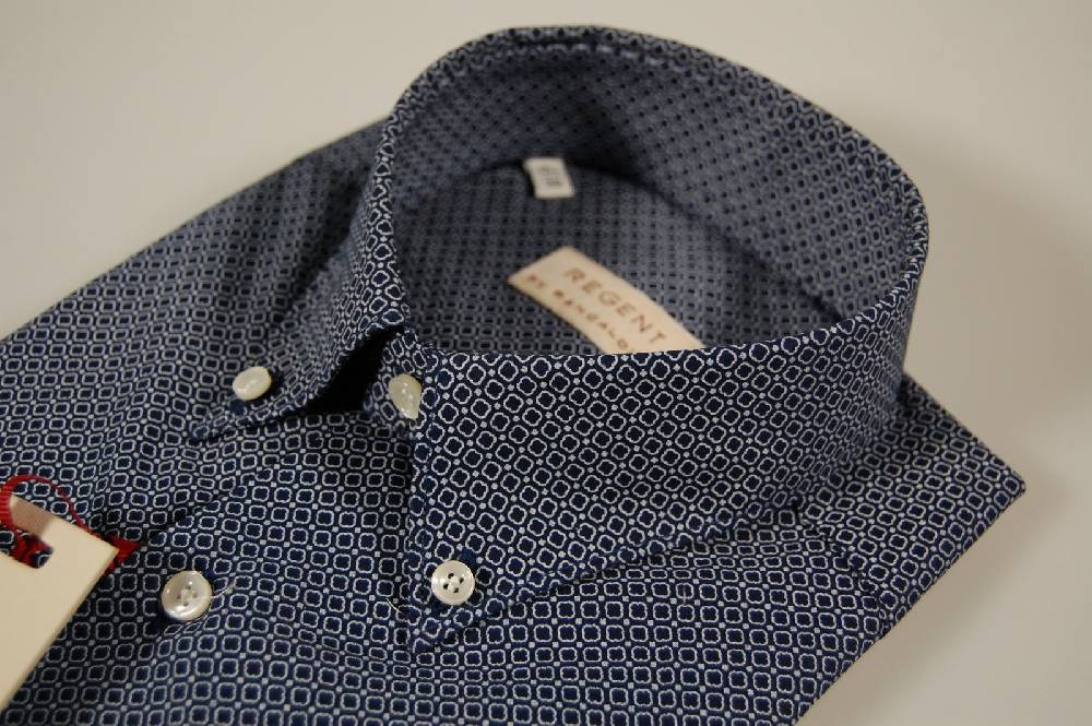 Regent by Pancaldi Camicia pancaldi maniche corte button down con taschino blu micro disegno Soddisfazione Garantita