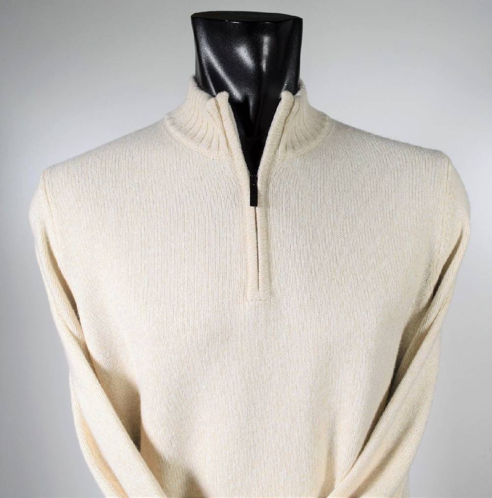 Cavalieri Milano Lupetto beige con zip lana cashmere e seta classic fit Sconto di tempo limitato