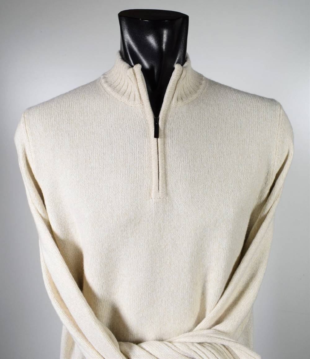 Cavalieri Milano Lupetto beige con zip lana cashmere e seta classic fit Sconto di tempo limitato