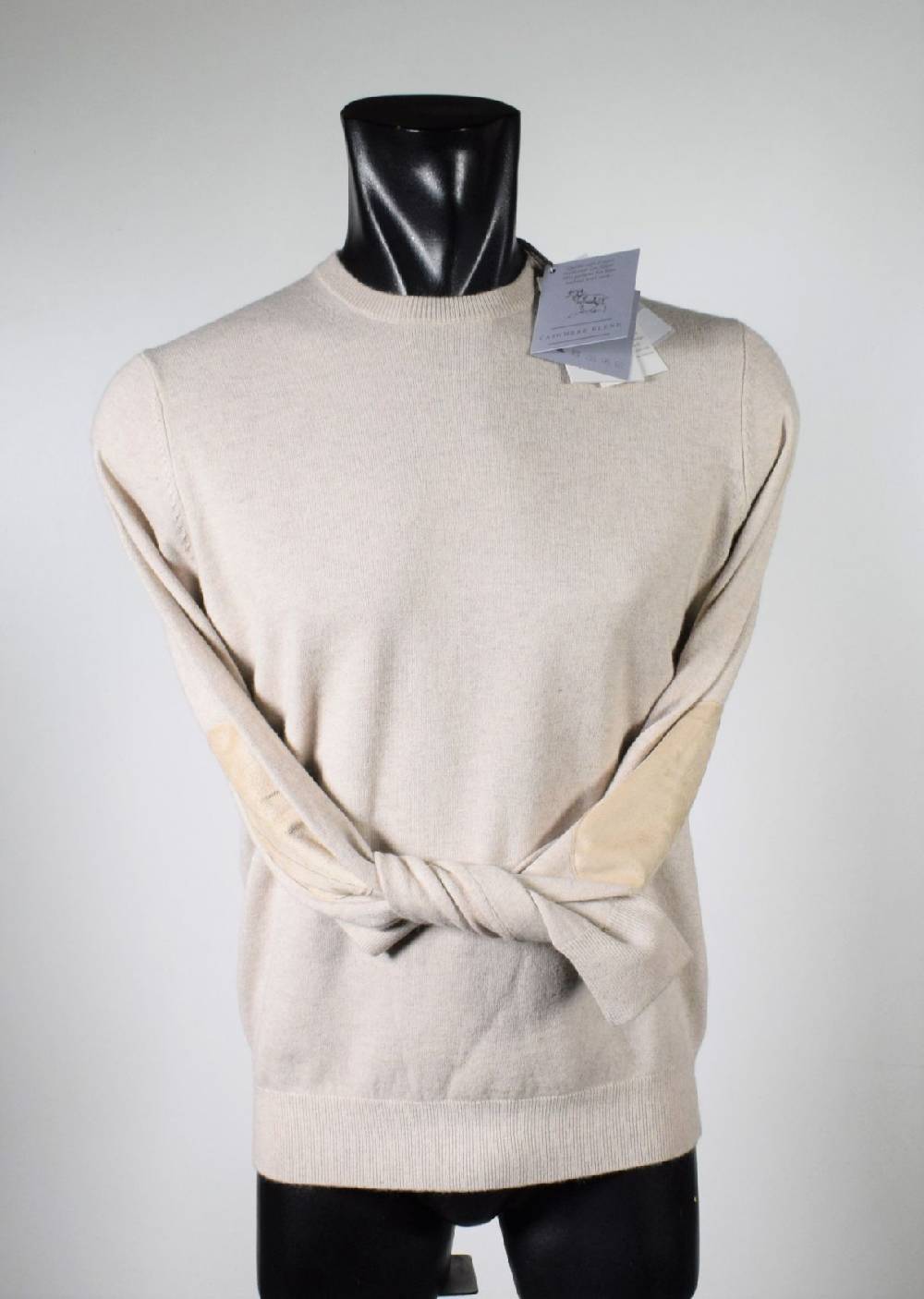 Cavalieri Milano Girocollo beige con toppe in ecopelle Prezzo di fabbrica
