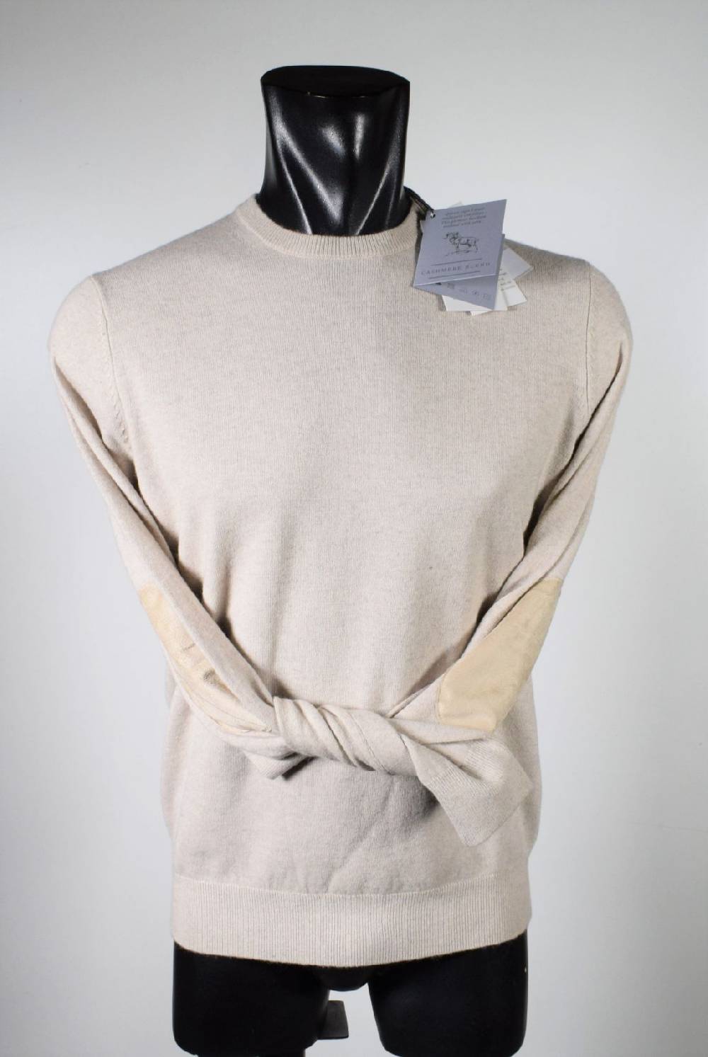 Cavalieri Milano Girocollo beige con toppe in ecopelle Prezzo di fabbrica