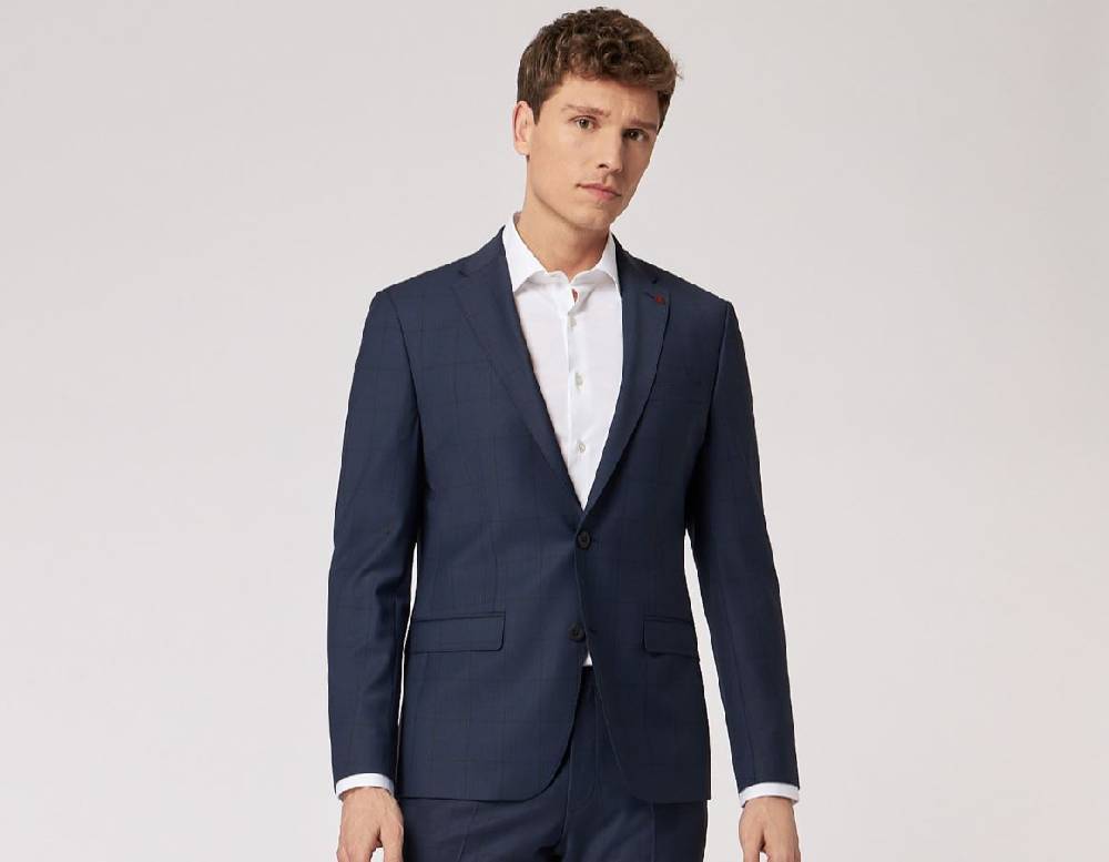 Roy Robson Abito slim fit roy robson blu a quadri lana stretch Grandi sconti
