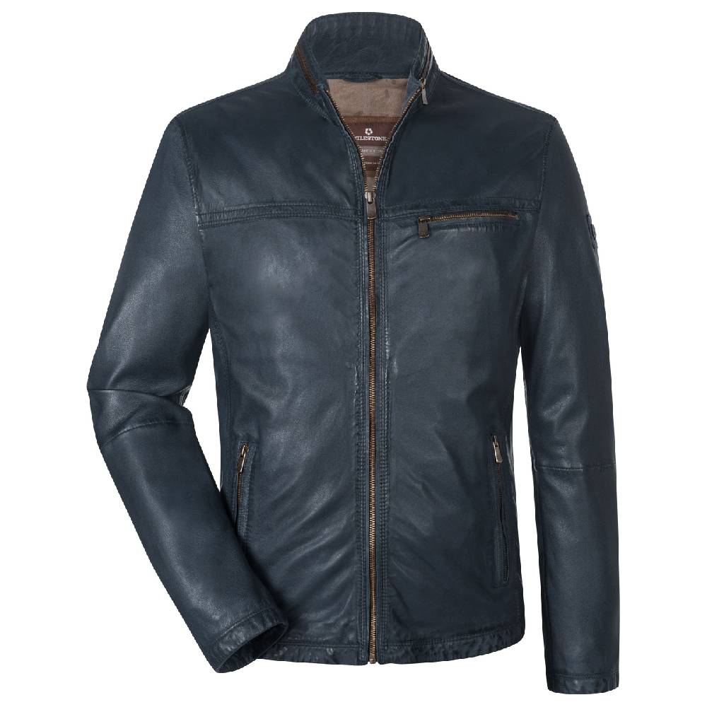 Milestone Giubbino in pelle blu a fondo dritto milestone Fino al 60% di sconto