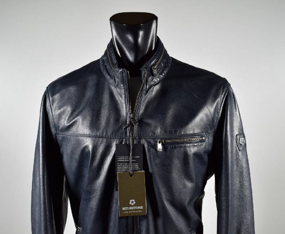 Milestone Giubbino in pelle blu a fondo dritto milestone Fino al 60% di sconto