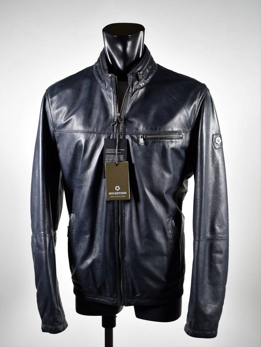 Milestone Giubbino in pelle blu a fondo dritto milestone Fino al 60% di sconto