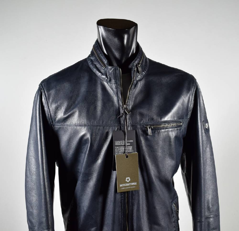 Milestone Giubbino in pelle blu a fondo dritto milestone Fino al 60% di sconto