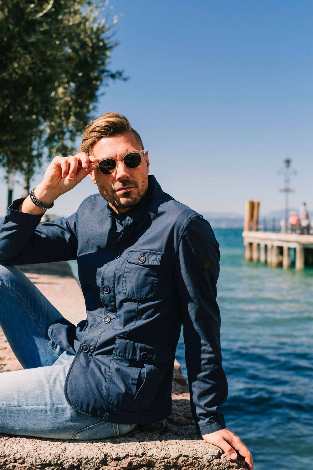 Milestone Giacca blu milestone misto cotone sfoderata slim fit Discount Store per i nuovi prodotti