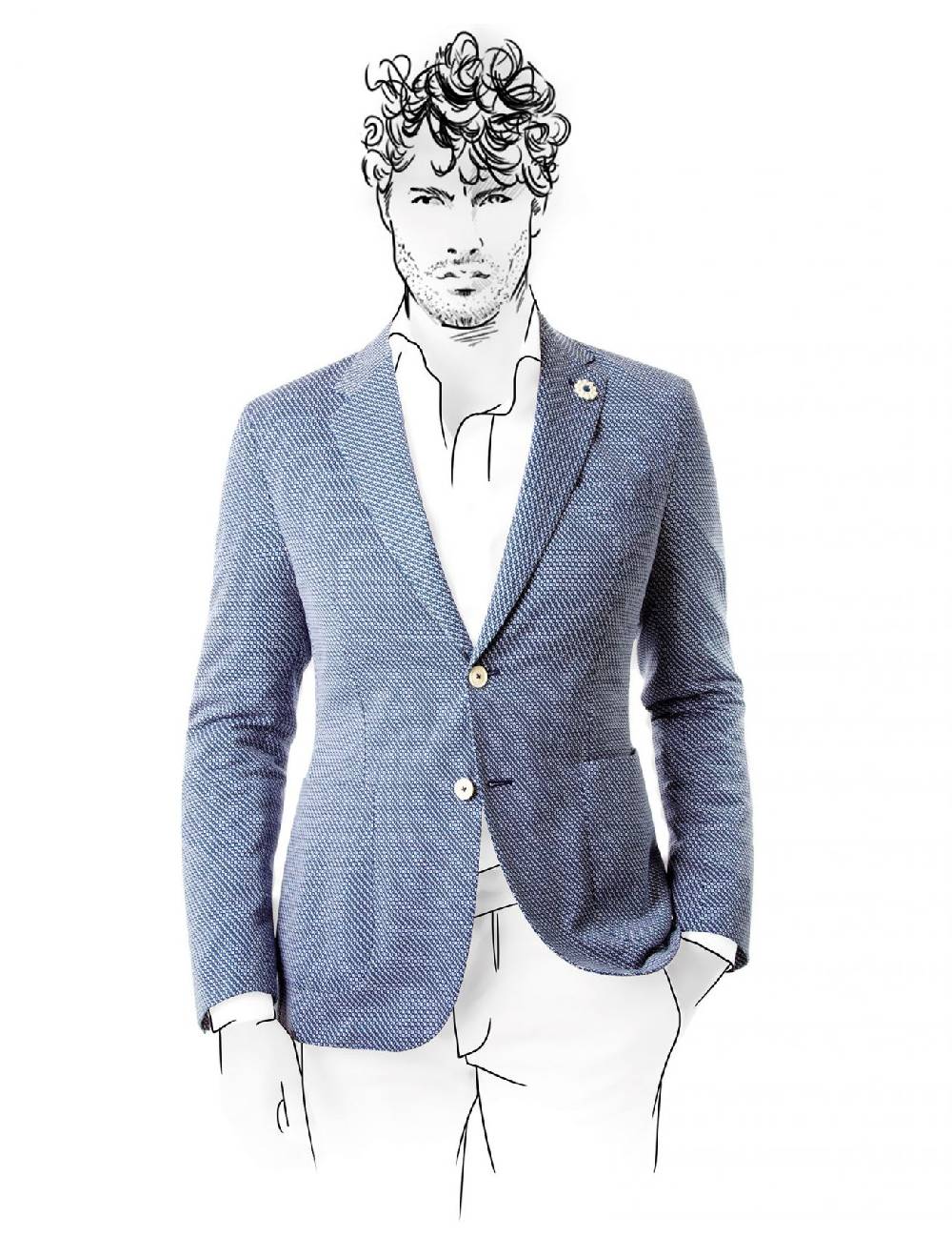 Fradi Giacca slim fit sfoderata fradi in cotone sfoderata micro disegno azzurro