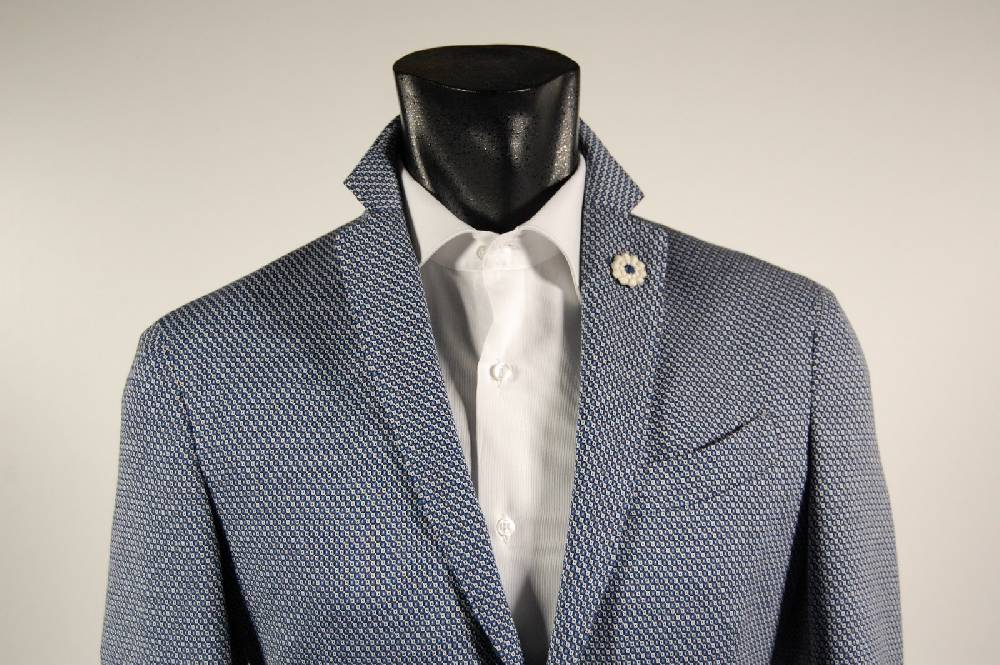 Fradi Giacca slim fit sfoderata fradi in cotone sfoderata micro disegno azzurro In Linea