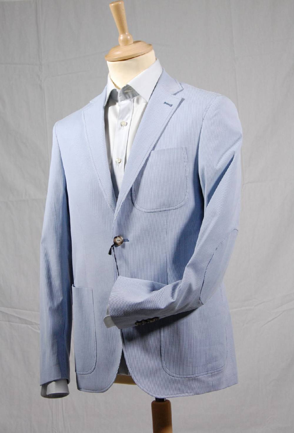 Piero Giachi Giacca mille righe blu sfoderata in cotone