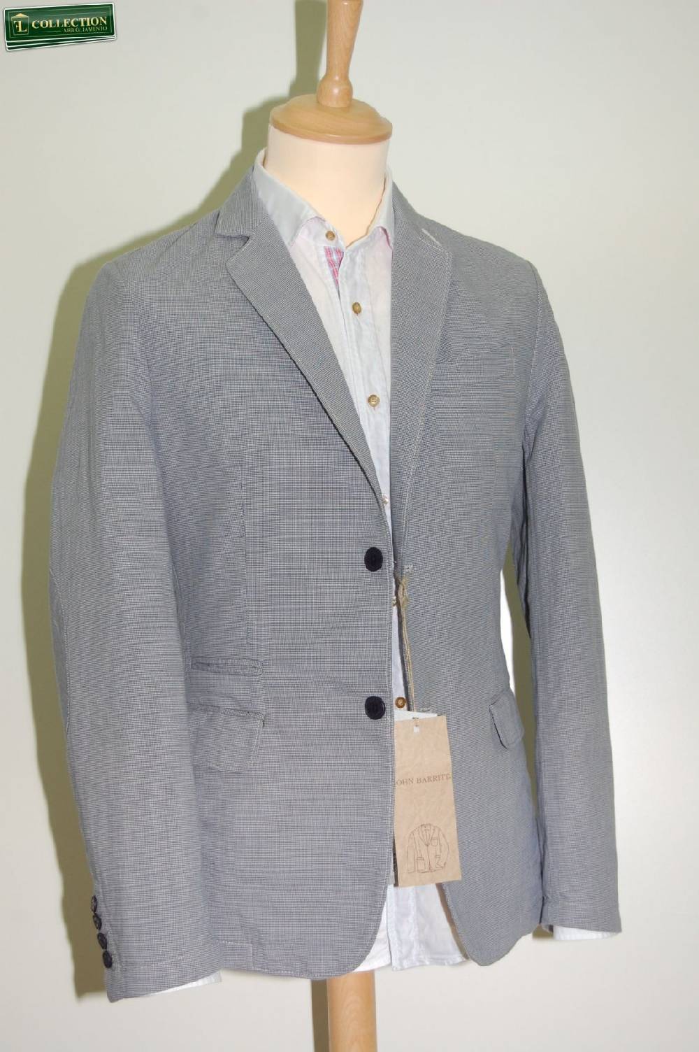 John Barritt Giacca moda cotone lavato micro quadro azzurro Pezzi Unici