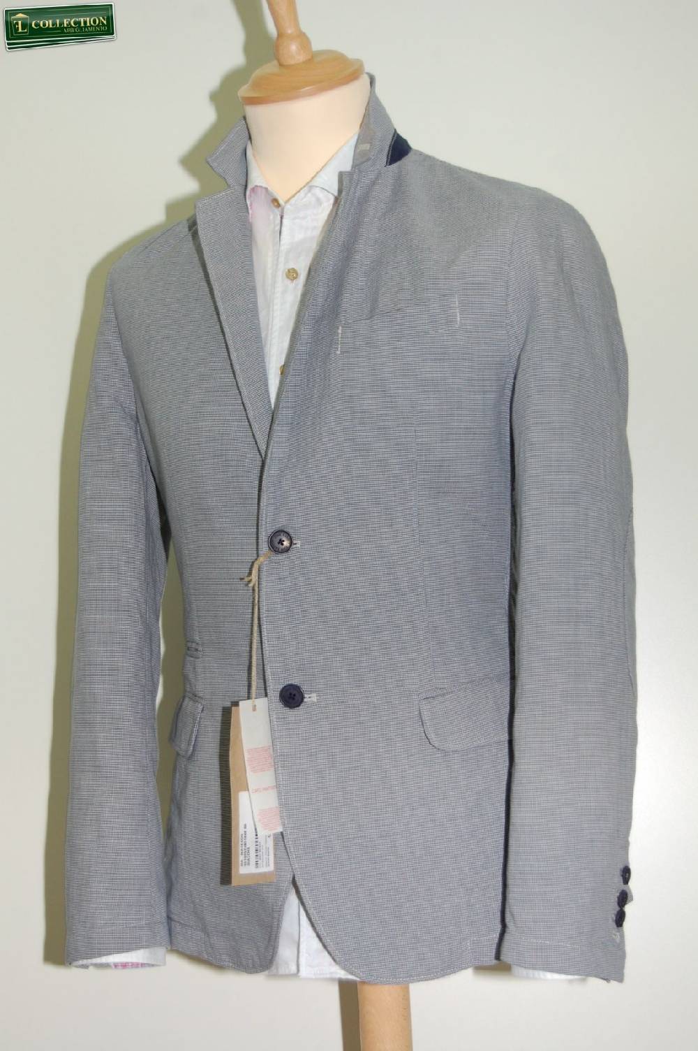 John Barritt Giacca moda cotone lavato micro quadro azzurro Pezzi Unici
