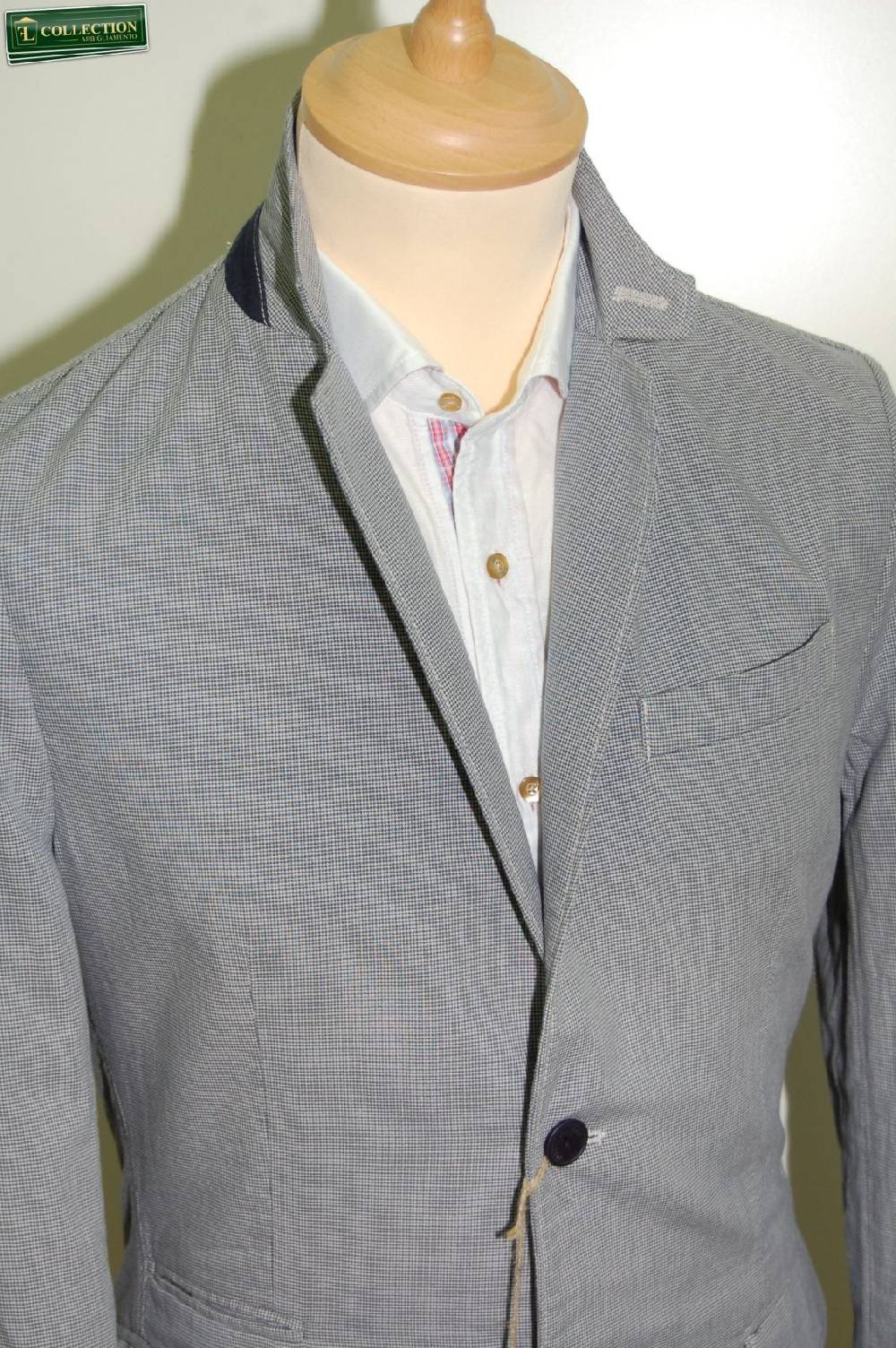 John Barritt Giacca moda cotone lavato micro quadro azzurro Pezzi Unici