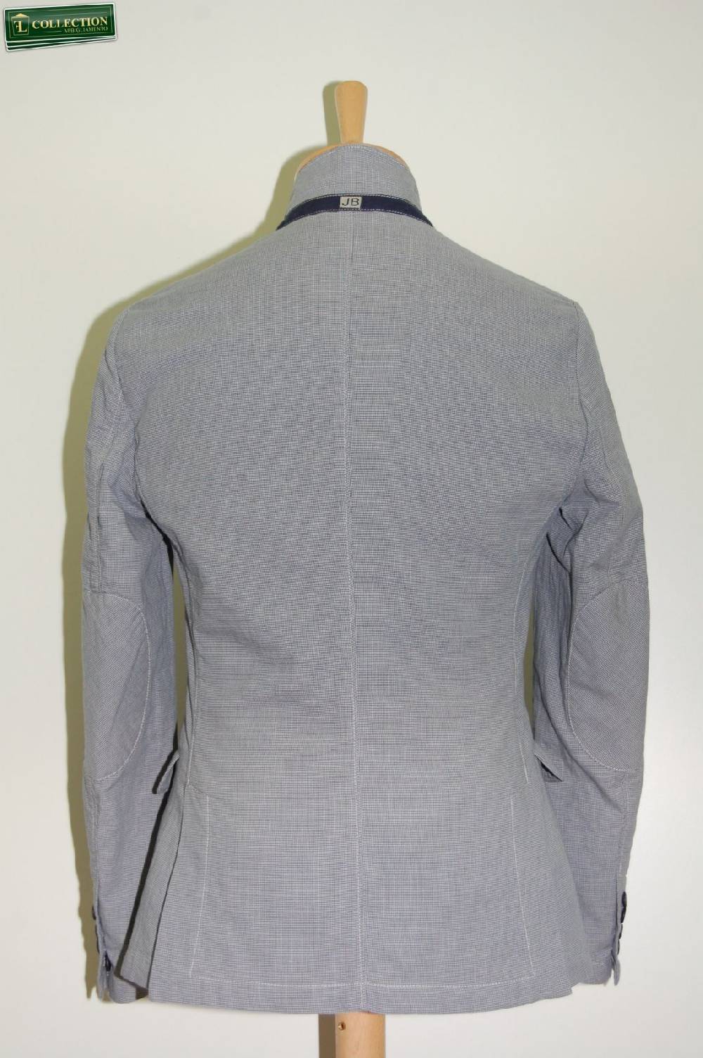 John Barritt Giacca moda cotone lavato micro quadro azzurro Pezzi Unici