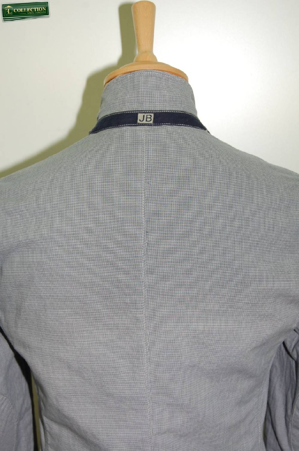 John Barritt Giacca moda cotone lavato micro quadro azzurro Pezzi Unici