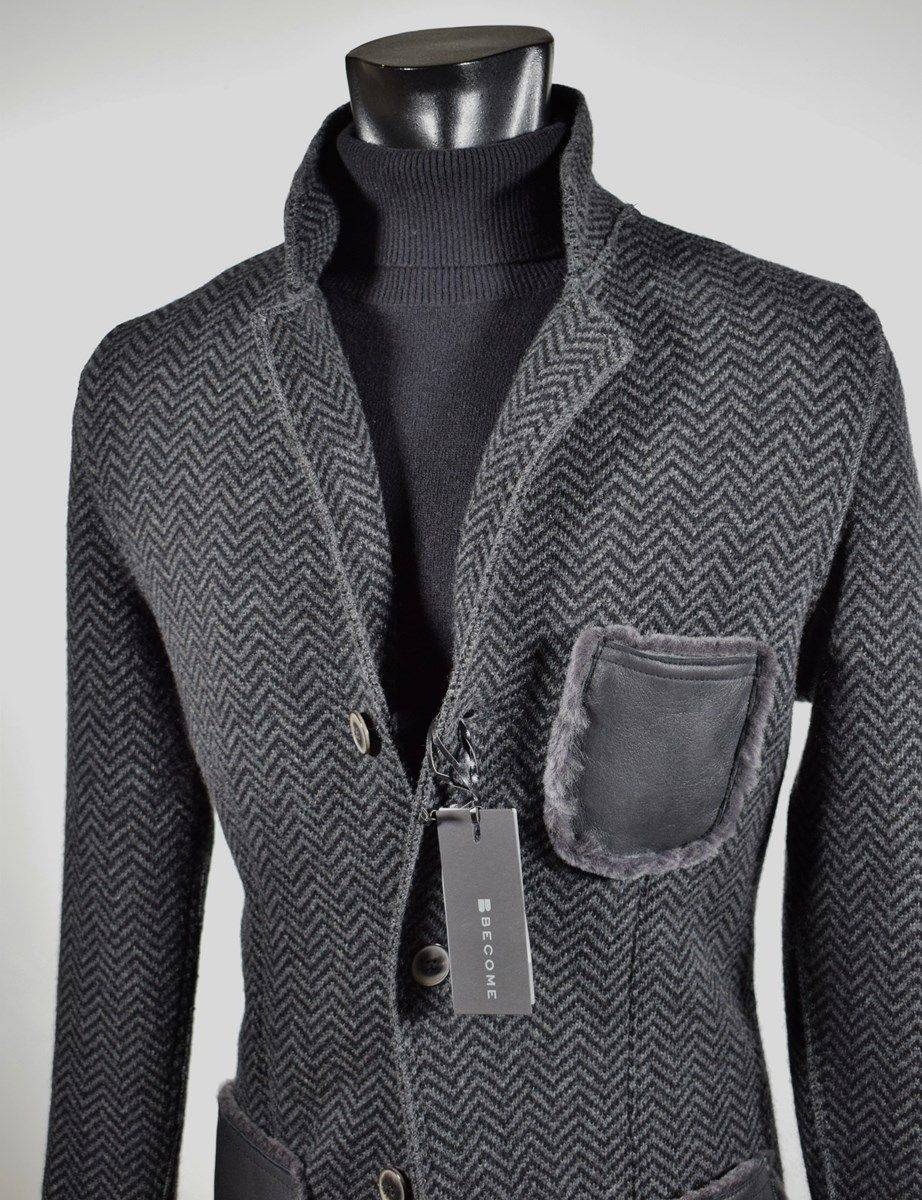 Become Giacca in pura lana in maglia become grigio scuro spigato Qualità Garantita