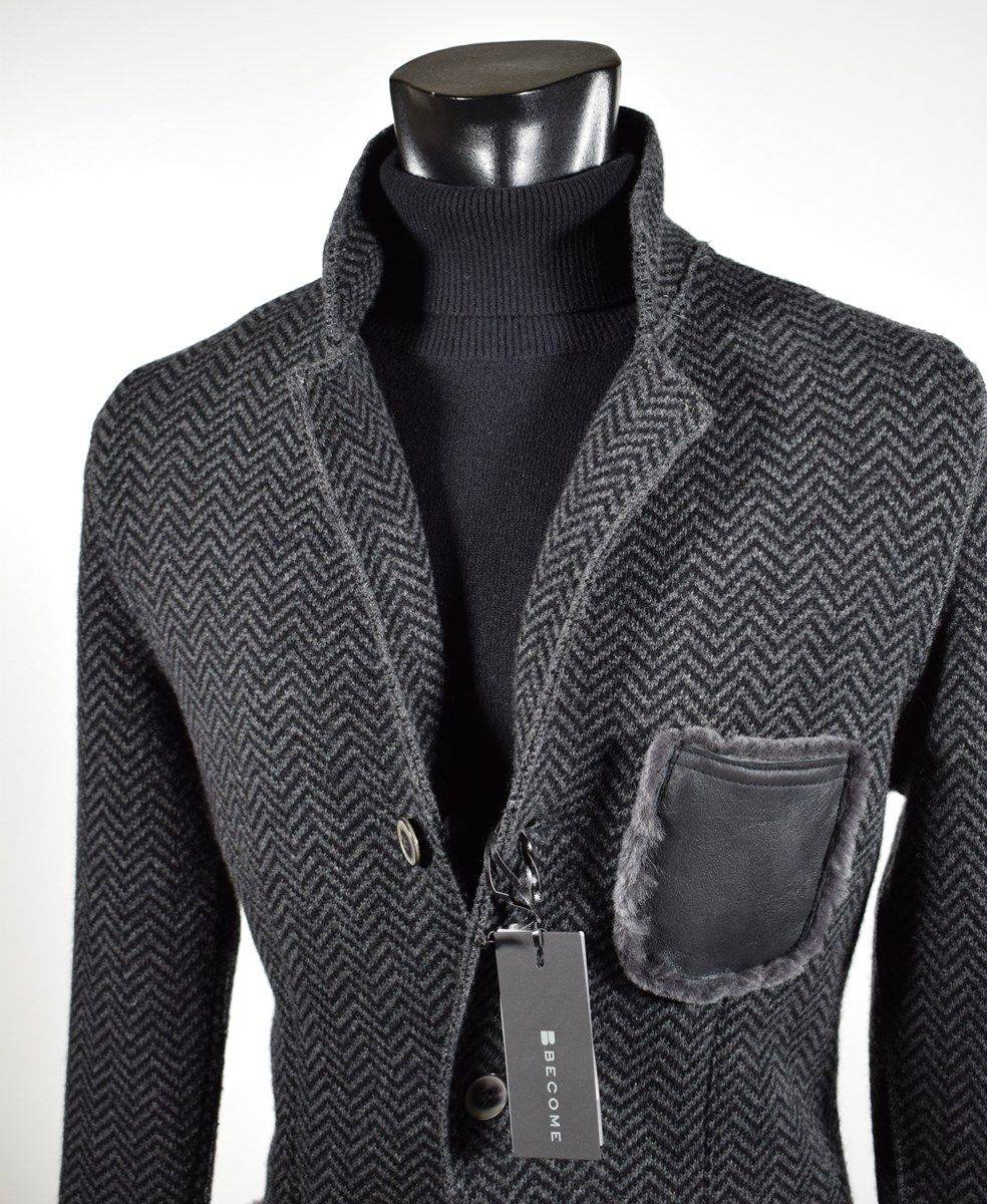 Become Giacca in pura lana in maglia become grigio scuro spigato Qualità Garantita