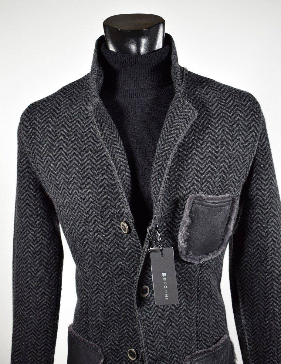 Become Giacca in pura lana in maglia become grigio scuro spigato Qualità Garantita