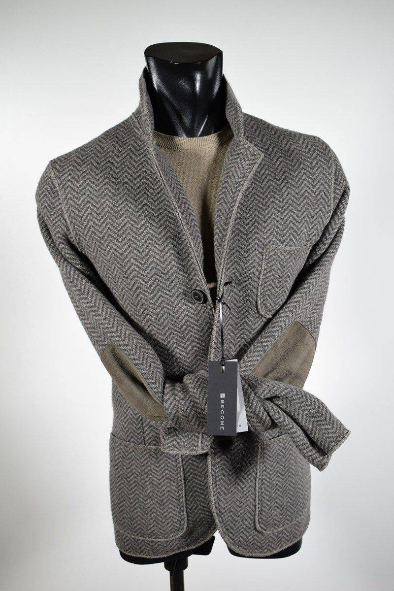 Become Giacca in maglia con toppe Become slim fit sfoderata tortora a spiga Negozi Online