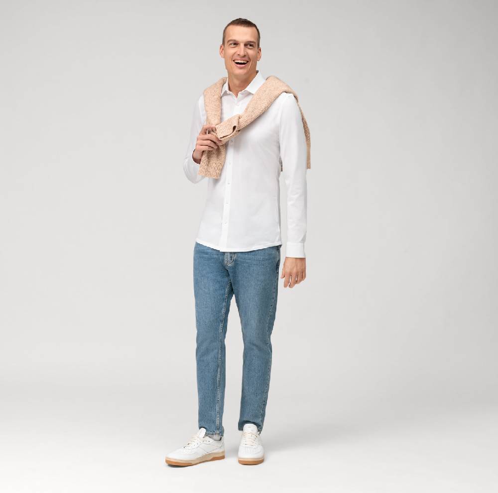 Olymp Camicia olymp bianca in jersey super slim fit Vendita Economica