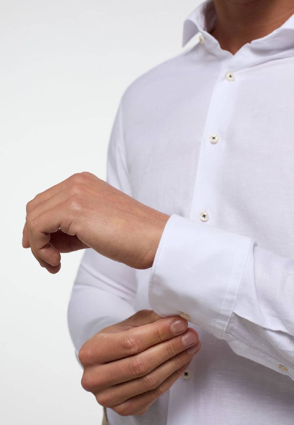 Eterna Camicia eterna slim fit bianca lino e cotone collo alla francese Negozio
