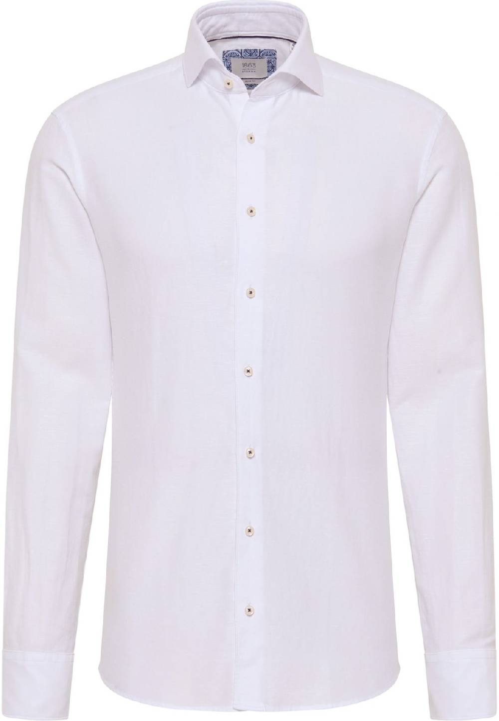 Eterna Camicia eterna slim fit bianca lino e cotone collo alla francese Negozio