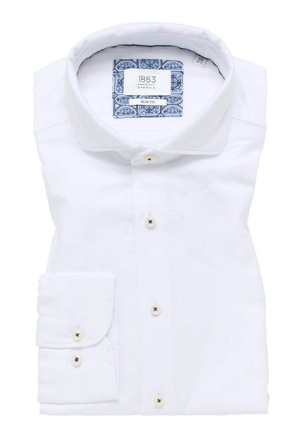 Eterna Camicia eterna slim fit bianca lino e cotone collo alla francese Negozio