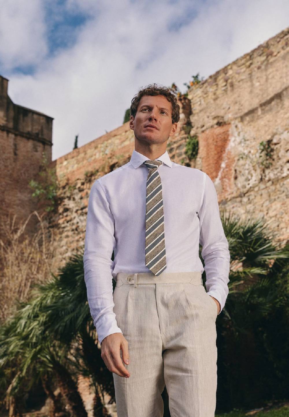 Eterna Camicia eterna slim fit bianca lino e cotone collo alla francese Negozio