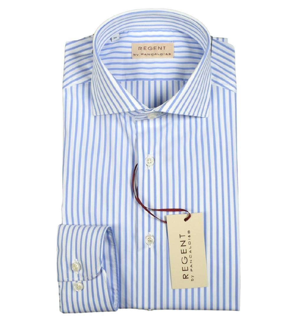 Regent by Pancaldi Camicia pancaldi slim fit a righe azzurro cotone stretch Nuova