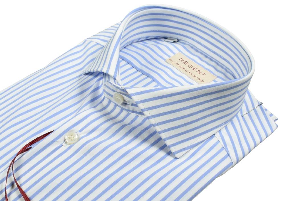Regent by Pancaldi Camicia pancaldi slim fit a righe azzurro cotone stretch Nuova