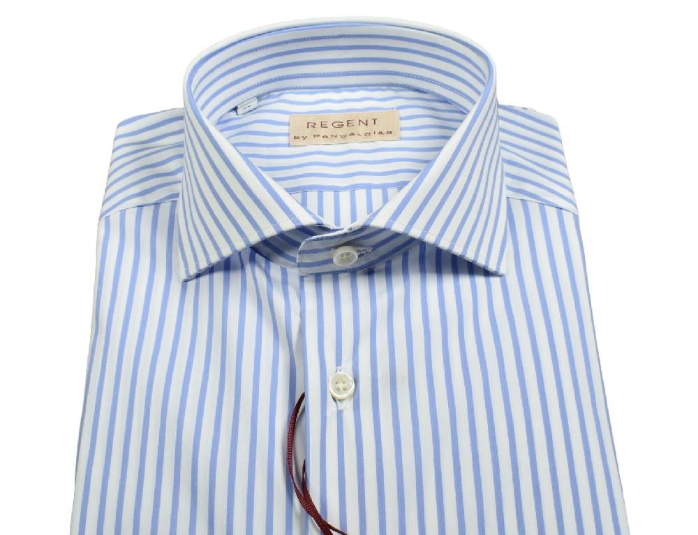 Regent by Pancaldi Camicia pancaldi slim fit a righe azzurro cotone stretch Nuova