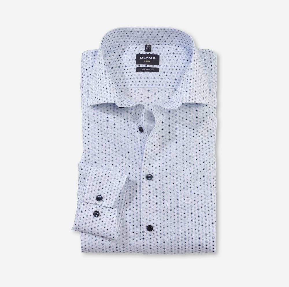 Olymp Camicia olymp luxor celeste in cotone stampato facile stiro